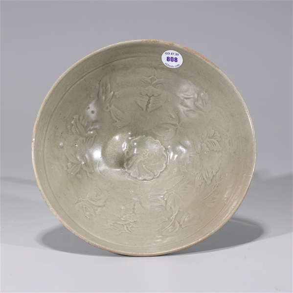 Appraisal: Korean celadon glazed bowl with floral designs to interior large