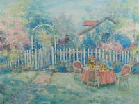 Appraisal: LEO BRESLAU American th Century GARDEN GETAWAY Large oil on