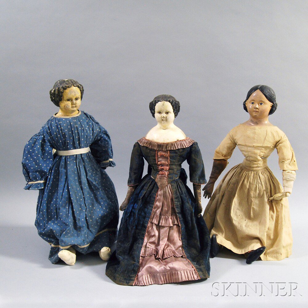 Appraisal: Three Large Papier-mache Shoulder Head Dolls all with painted and