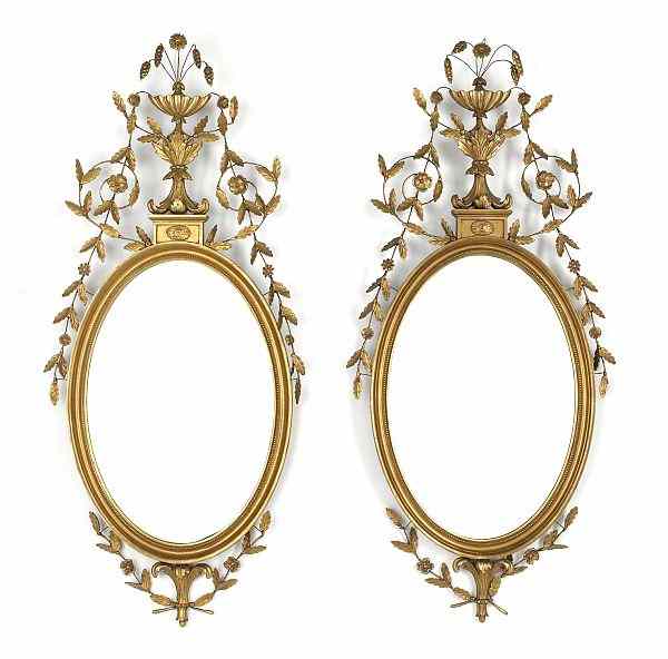 Appraisal: Pair of Continental giltwood oval mirrors th c h