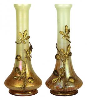 Appraisal: Pair of Loetz iridescent glass vases in mottled orange on