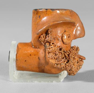 Appraisal: Redware figural pipe bowl man s head with extruded clay