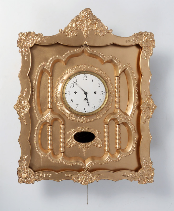 Appraisal: GILT BIEDERMEIER MUSICAL PICTURE FRAME CLOCK Austrian mid th century