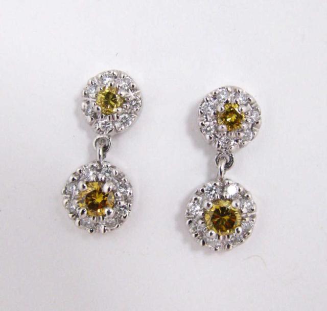 Appraisal: K White Gold Natural Yellow and White Diamond Earrings