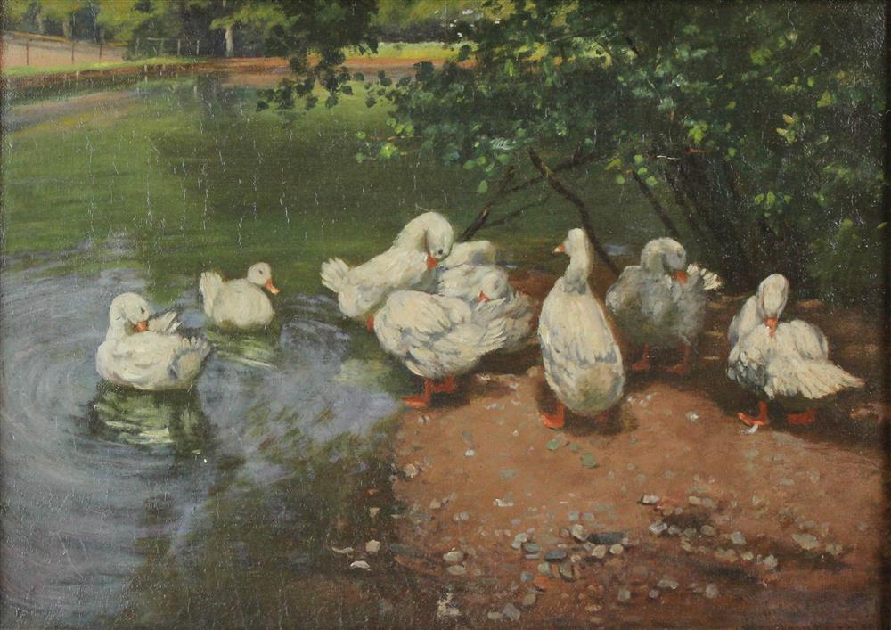 Appraisal: AFTER FRANZ GRASSEL GERMAN - DUCKS BY A POND Oil