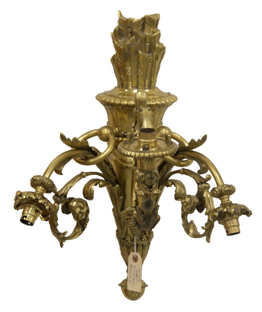 Appraisal: Large H Luppens Bruxelles French Three Light Bronze Sconce having