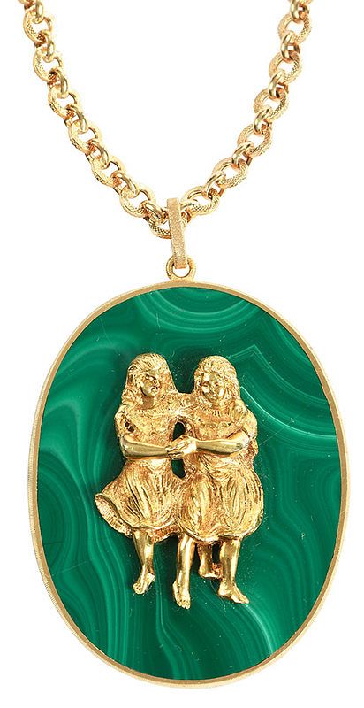 Appraisal: Buccellati kt Zodiac Pendant Gemini on flat slice of malachite