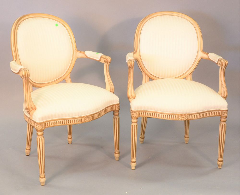 Appraisal: Pair of Hickory Louis XVI style bergeres white with gold