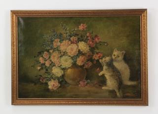 Appraisal: American O c of kittens and flowers signed w American