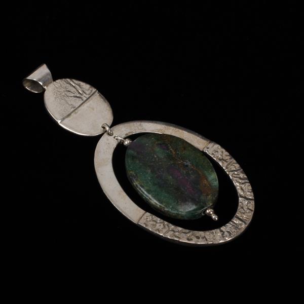 Appraisal: Mexican Modernist LARGE Sterling Silver and Bloodstone Pendant Marked MEXICO