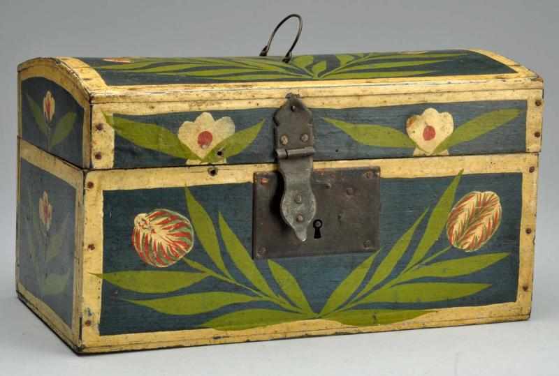 Appraisal: Hand-Painted Wooden Primitive Box Circa With floral decor tin handle