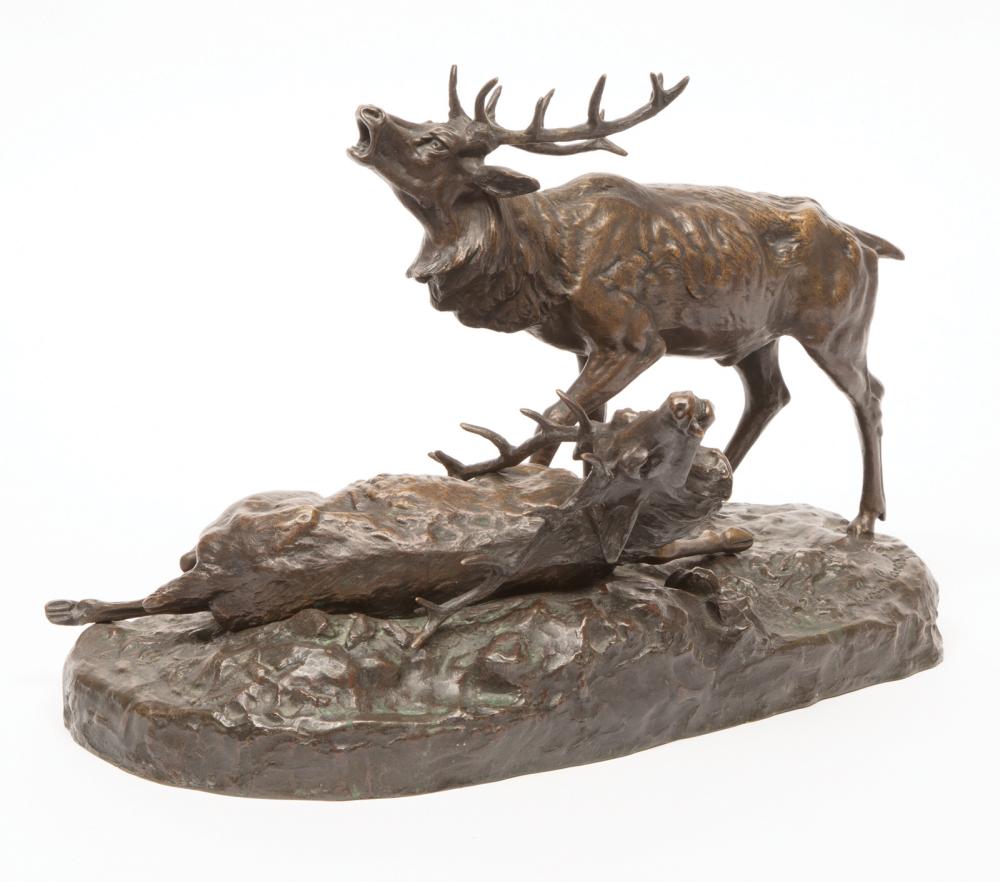 Appraisal: Bronze Figural Group of Le Cerf Victorieux after Pierre-Albert Laplanche