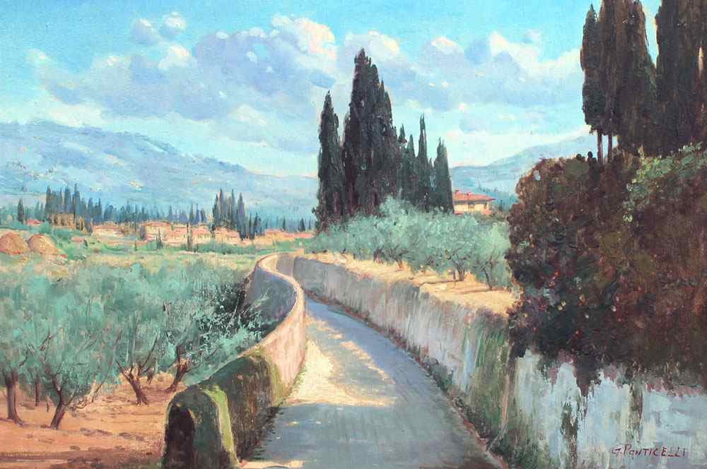 Appraisal: PONTICELLI G Italian th C Italian Countryside Oil Canvas ''