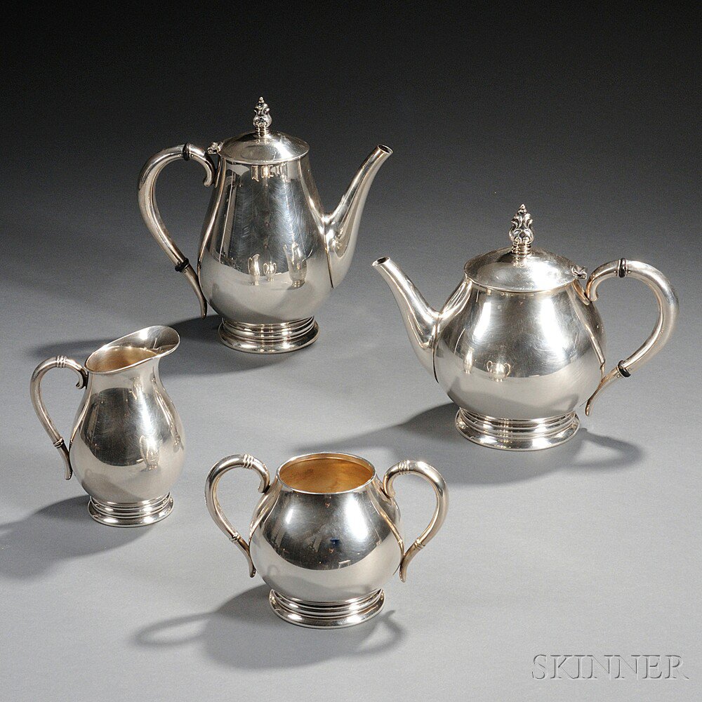 Appraisal: Royal Danish Coffeepot Teapot Creamer and Sugar Sterling silver Manufactured