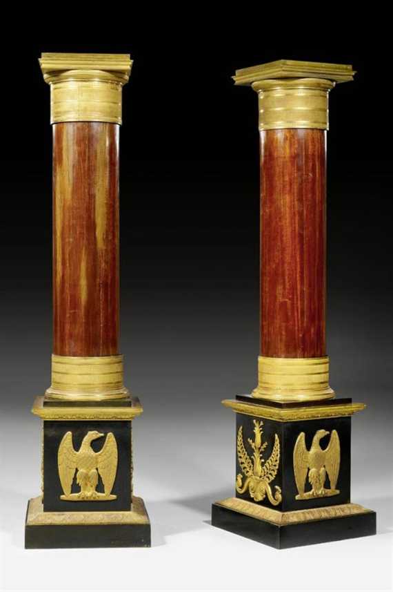 Appraisal: PAIR OF COLUMNS Empire Paris circa Mahogany with matte and