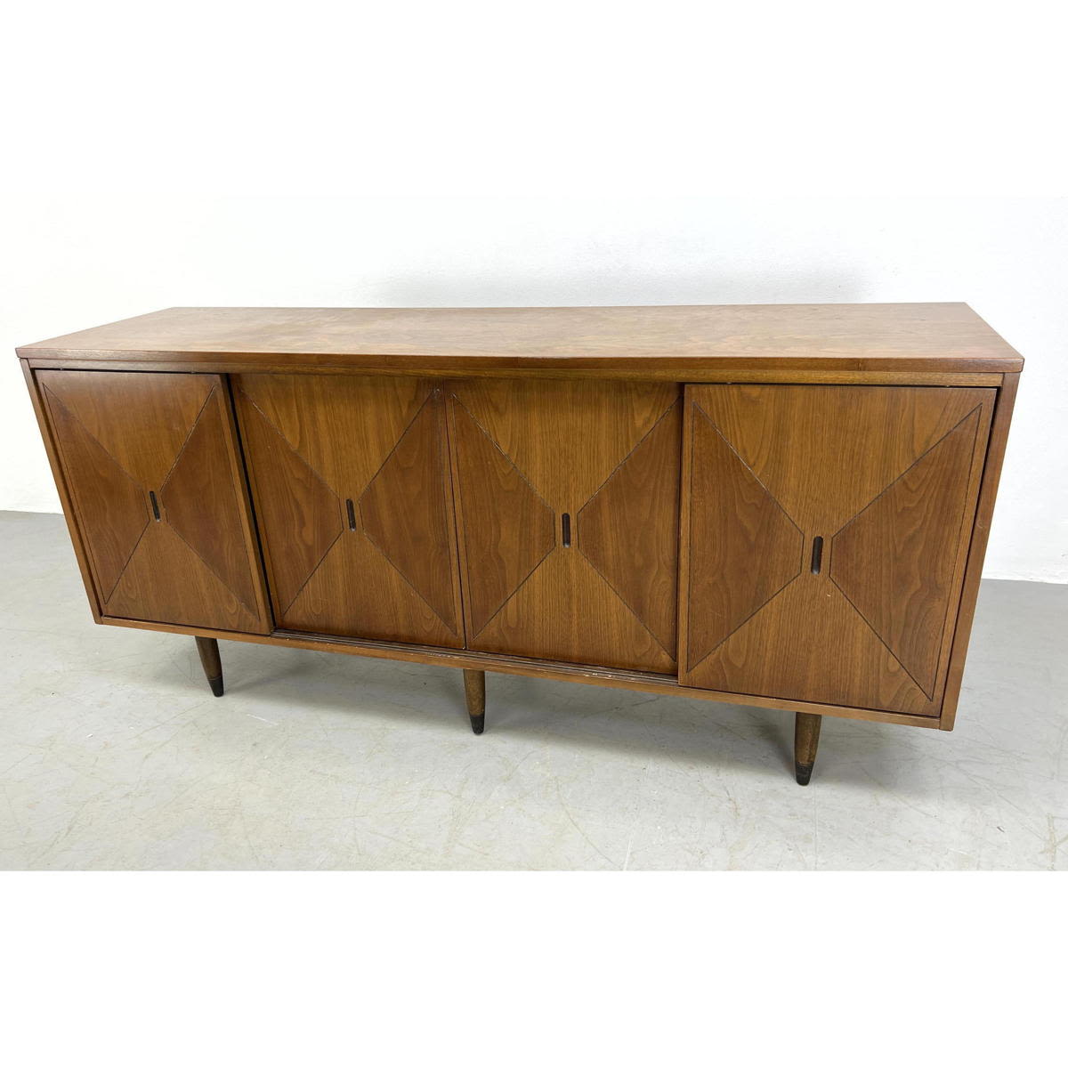 Appraisal: American Modern Walnut Credenza Inlaid Sliding Doors with Diamond Designs