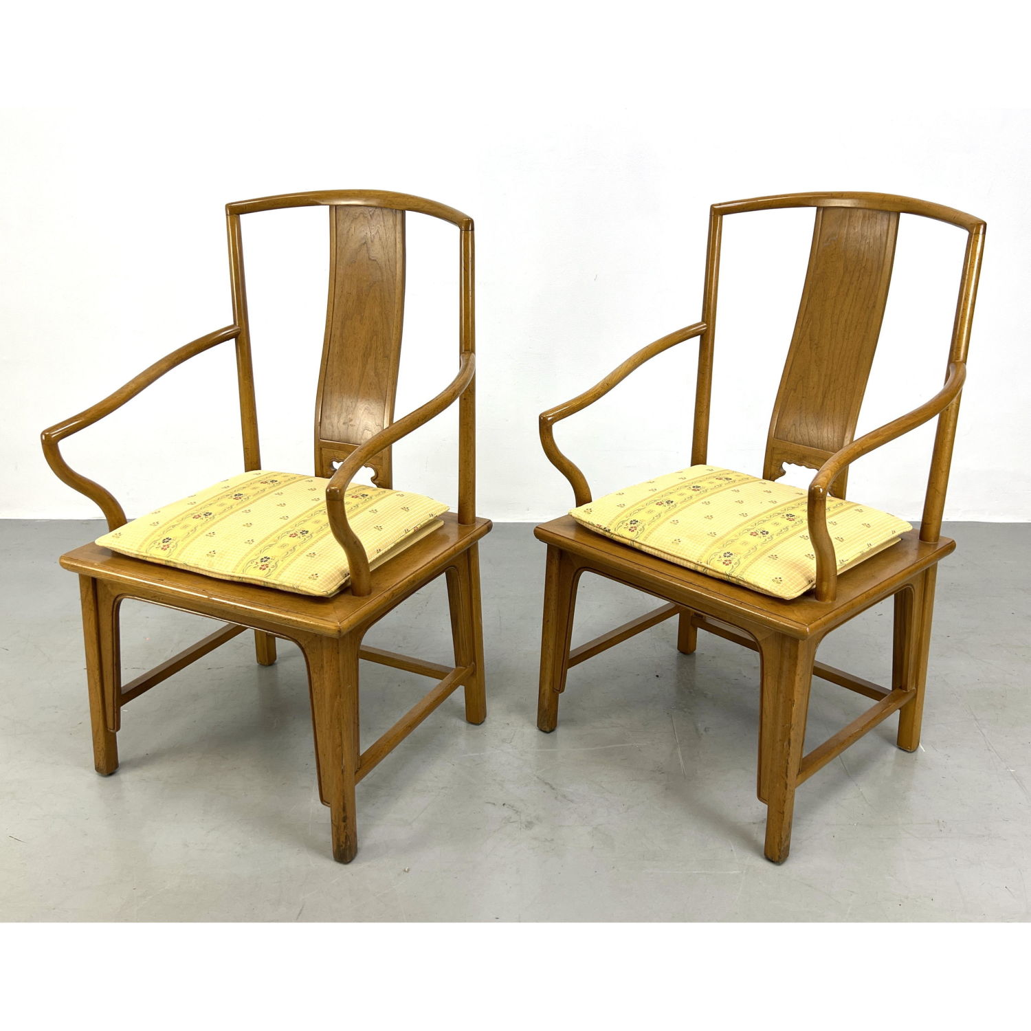 Appraisal: Pair Baker Asian Influence Arm Chairs Dimensions H inches W