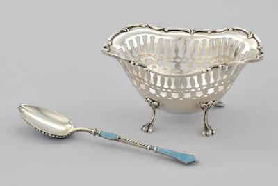 Appraisal: A Reticulated Sterling Silver Candy Dish and an Enameled Silver