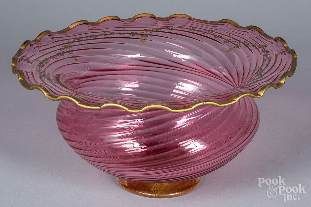 Appraisal: Swirl ruby glass centerpiece bowl Swirl ruby glass centerpiece bowl