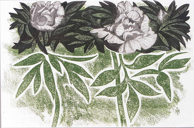 Appraisal: Alison Taylor British - Green and white flowers monogrammed coloured