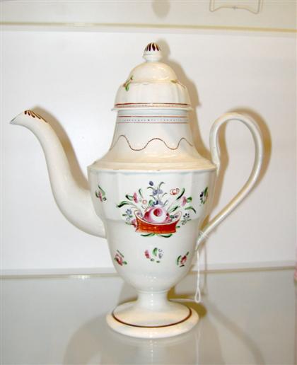 Appraisal: Staffordshire polychrome decorated pearlware coffee pot early th century Baluster