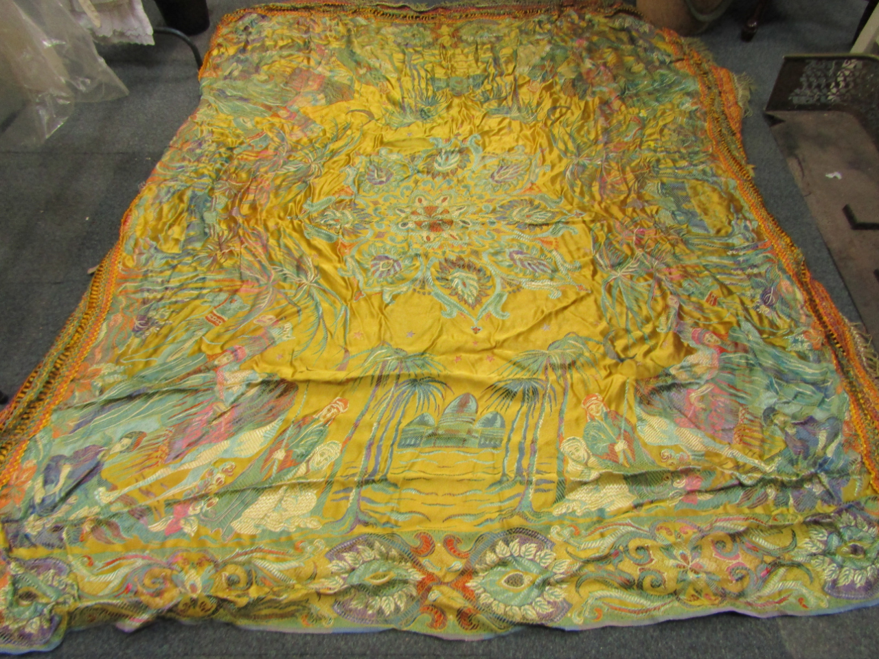 Appraisal: An early thC machine embroidery bedspread with Middle Eastern figures