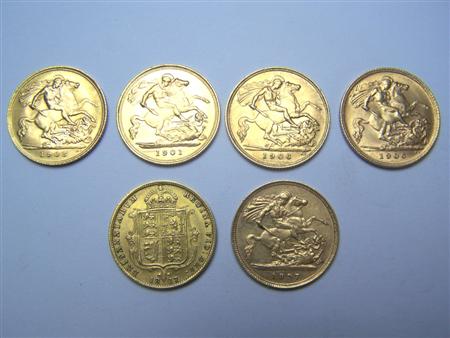 Appraisal: GB A group of half sovereigns to include Shield back