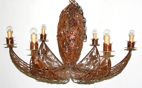 Appraisal: A rusticated iron six light butterfly chandelier height inches diameter