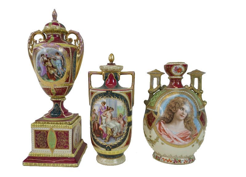 Appraisal: Three Royal Vienna Style Porcelain Vases Three Royal Vienna Style