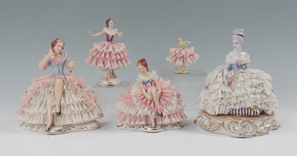 Appraisal: COLLECTION OF DRESDEN LACEY FIGURINES Assorted makers largest meastures ''