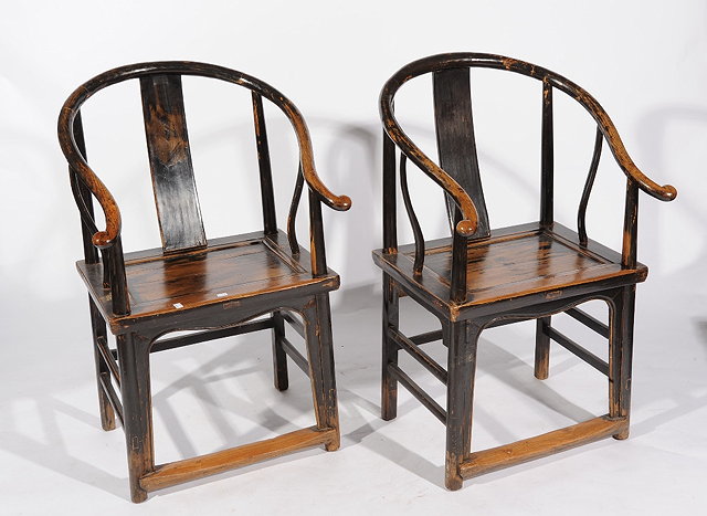 Appraisal: A PAIR OF CHINESE MING STYLE ELM THRONE CHAIRS some