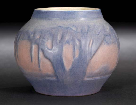 Appraisal: Rare Small Newcomb College Pottery Vellum-Glazed Globular Vase in Moon-and-Moss