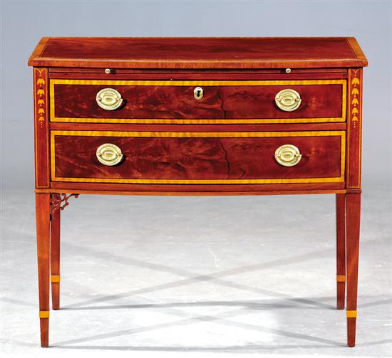 Appraisal: Hepplewhite style inlaid mahogany two-drawer chest Baker bowed top over