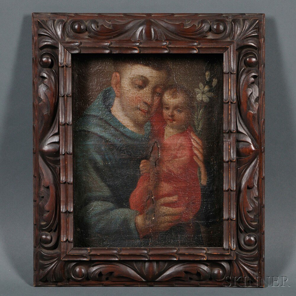 Appraisal: Spanish Colonial School th Century St Anthony Holding the Christ