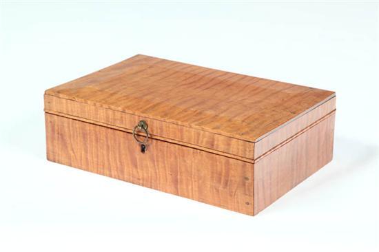 Appraisal: WORK BOX American late th century curly maple with pine