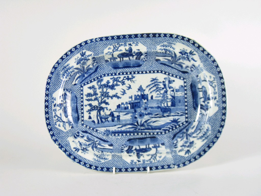 Appraisal: A blue and white transfer printed rectangular Meat Plate possibly