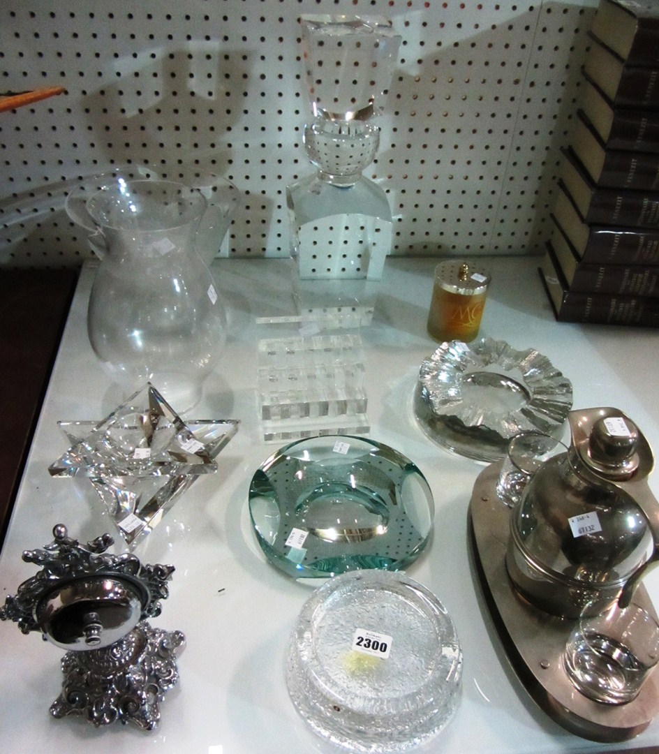 Appraisal: A quantity of collectables including glass ashtrays desk bell perspex