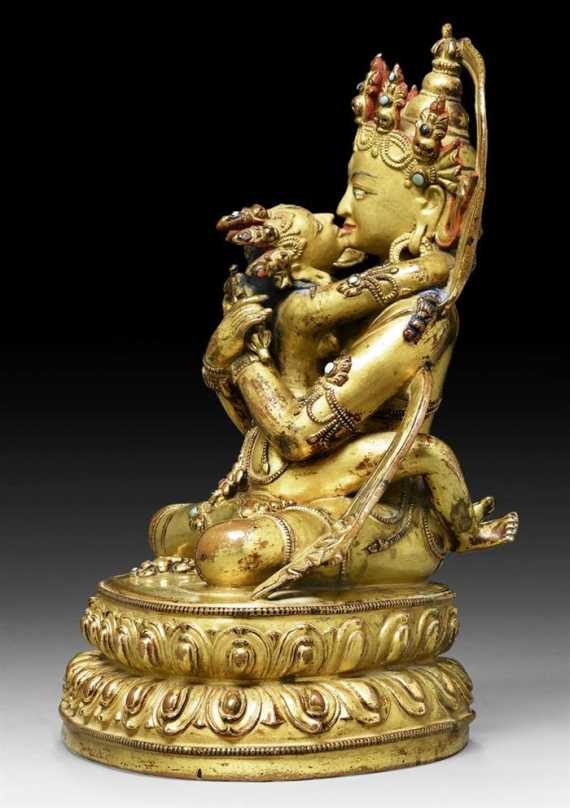 Appraisal: A FINE GILT BRONZE FIGURE OF VAJRADHARA YAB-YUM Tibet th