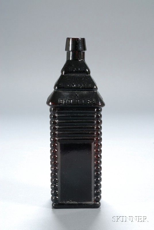 Appraisal: St Drake's Red-Amber Cabin-form Glass Bitters Bottle - six-log example