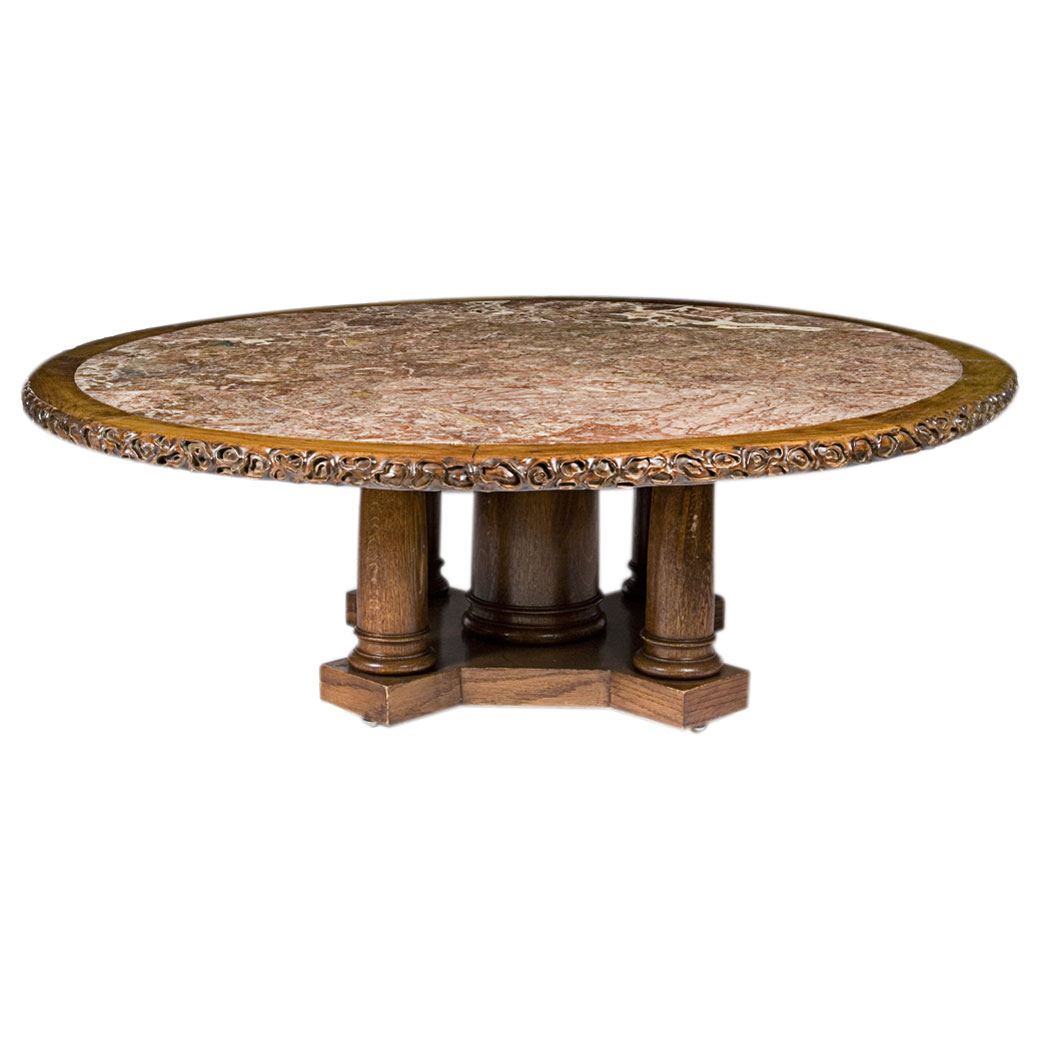 Appraisal: Chinese Marble Inset Hardwood Low Table Height inches diameter inches