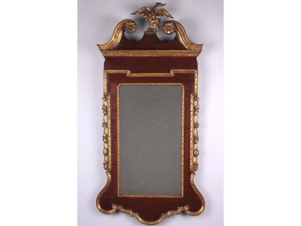 Appraisal: George III Looking Glass ca mahogany veneer broken arch pediment