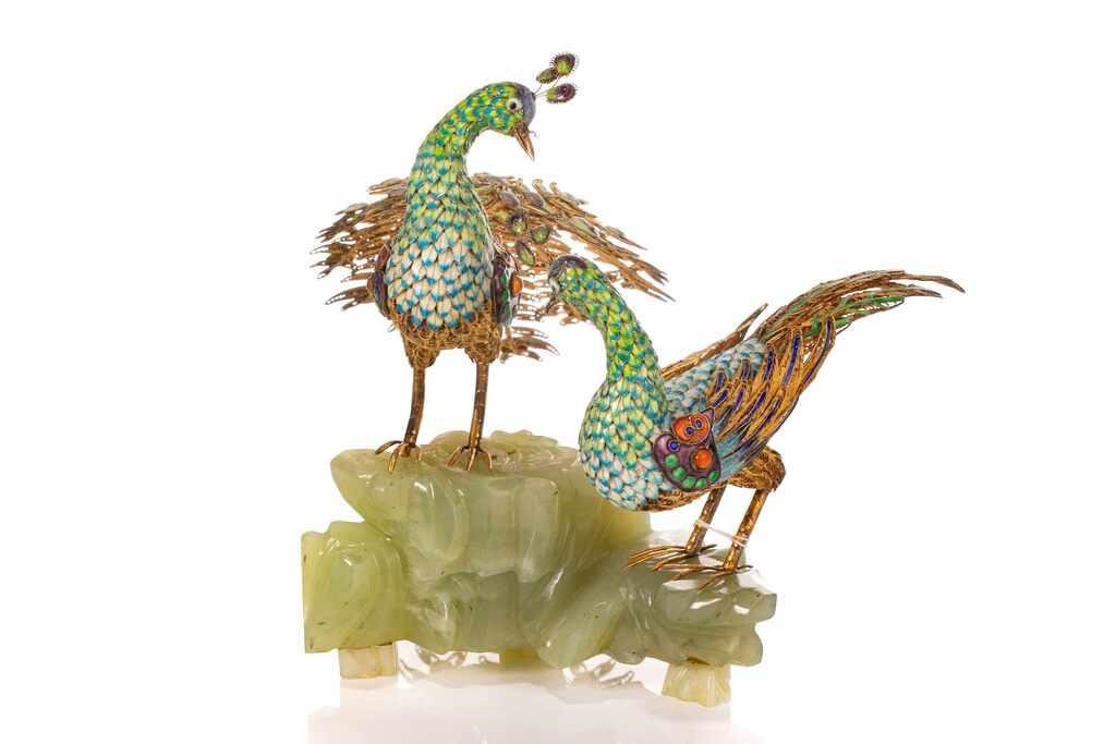 Appraisal: Chinese export fine wire filigree enamel figurine Depicts a peacock