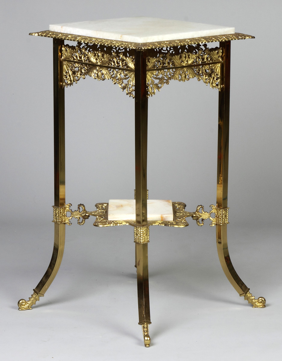 Appraisal: French Gilded Brass Onyx Two-Tier Stand th cent