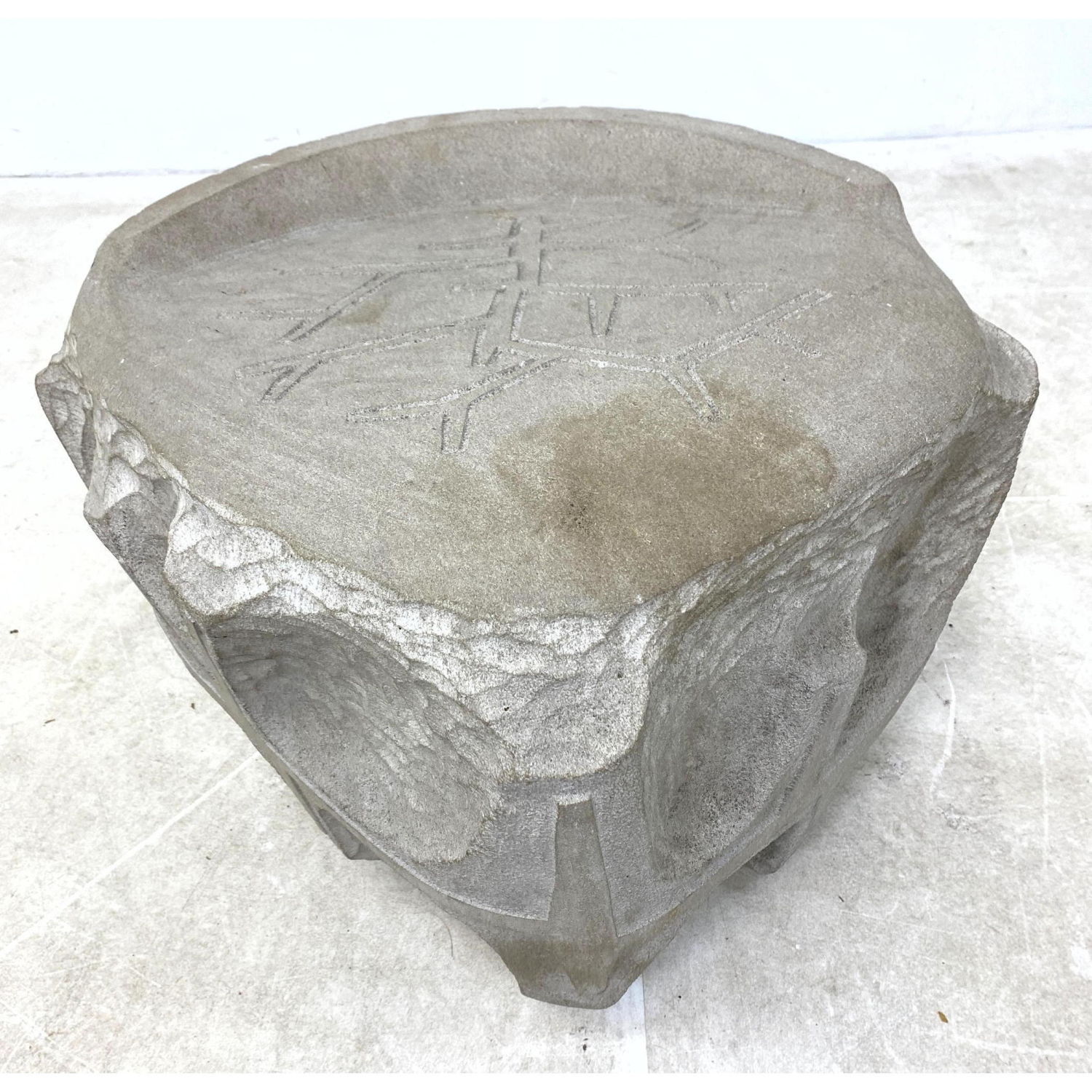 Appraisal: TERENCE MAIN Carved Limestone Stool Bench KATHEDRA Bench was named