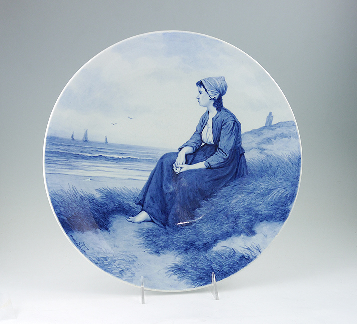 Appraisal: THOOFT LABOUCHERE DELFT CHARGER Image of a woman seated seaside