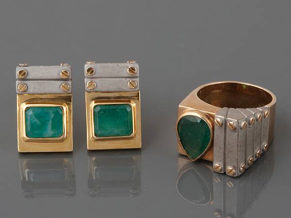 Appraisal: A pair of emerald and k yellow and white gold