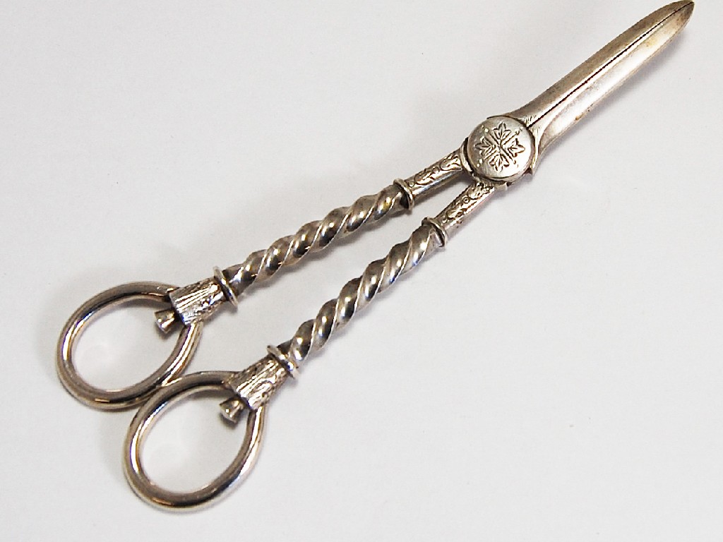 Appraisal: Pair of silver Victorian grape scissors