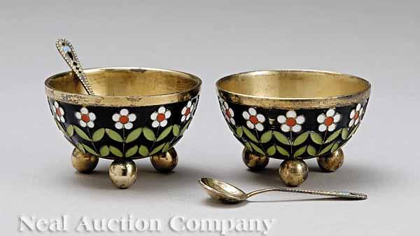 Appraisal: A Pair of Russian Silver-Gilt and Enamel Salts together with