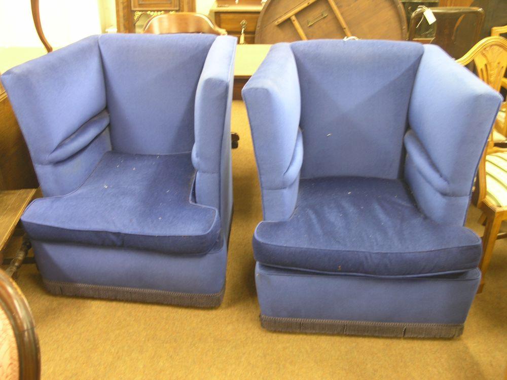 Appraisal: A pair of blue dralon wing armchairs