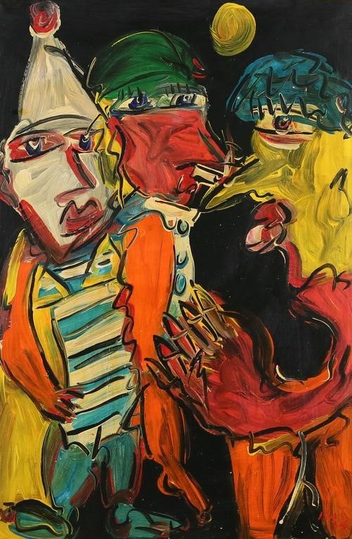 Appraisal: PETER KEIL OIL ON CANVAS CLOWNS ON BROADWAYPeter Robert Keil